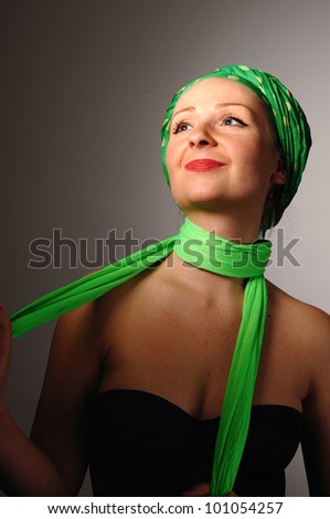 Woman in green scarf. MANY OTHER PHOTOS WITH THESE MODEL IN MY PORTFOLIO.