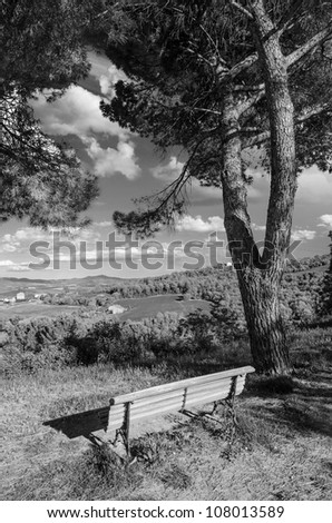 Black and White Landscape of Tuscan Countryside, Italy