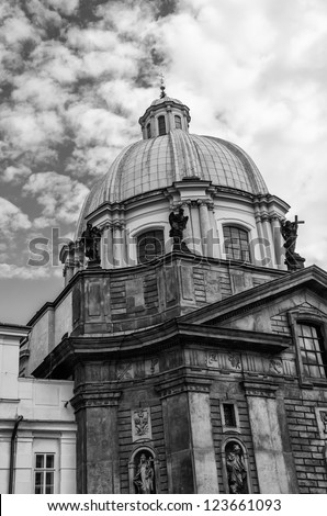 Black and White view of Prague Architecture in Summer Season - Czech Republic