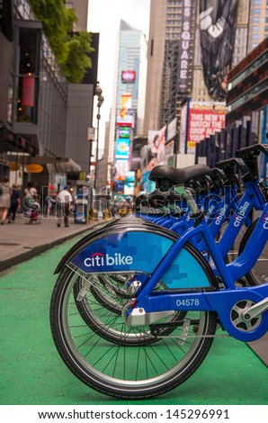 NEW YORK - JUN 11: Citi bike station open for business in New York on June 11, 2013. NYC bike share system hit the road in Manhattan and Brooklyn on May 27, 2013.