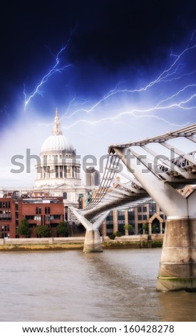 Storm above Millennium Bridge in London.
