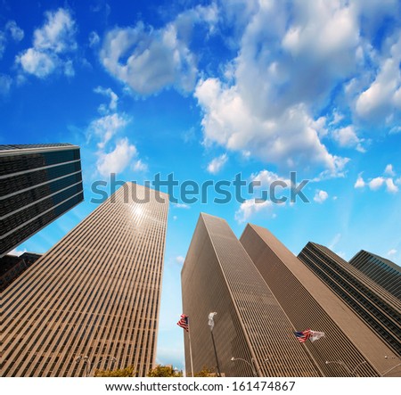 Stunning High-Rise skyscrapers of Manhattan. Magnificent buildings in New York financial district.