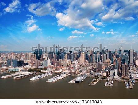 Aerial view of the West Side of Manhattan in summer.