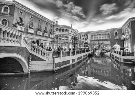 COTAI STRIP, MACAU, CHINA - MAY 9, 2014 : The Venetian Hotel, Macao - The famous shopping mall, luxury hotel and the largest casino in the world.