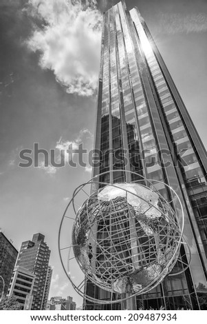 NEW YORK CITY - JUN 9: Columbus Circle Globe in Manhattan. Columbus Circle is a major landmark and city attraction, June 9, 2013 in Manhattan, New York City.