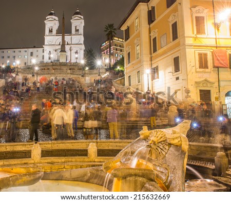 ROME - NOVEMBER 1, 2012: Fountain of Piazza di Spagna is one of the most famous landmarks of Rome. The square owes its name to the palace of Spain, Embassy of the Iberian been to the Holy See