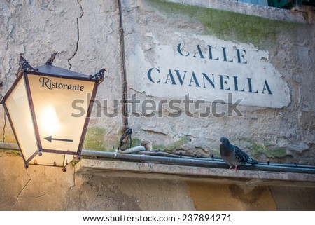 Restaurant sign in Venice, Italy. Vintage scene.