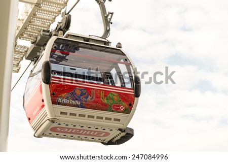 LONDON, UK - SEPTEMBER 28, 2013: Thames cable car operated by Emirates Air Line in London on September 28, 2013.