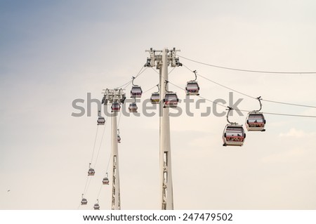 LONDON, UK - SEPTEMBER 28, 2013: Thames cable car operated by Emirates Air Line in London on September 28, 2013.
