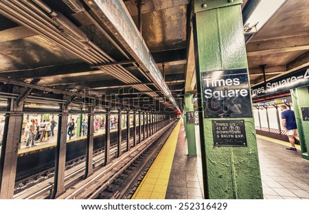 Times Square subway station interior, New York City.