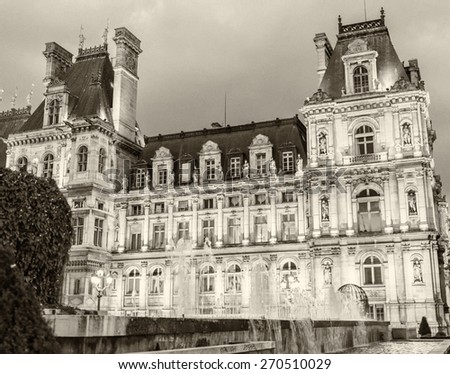 Beautiful facade of Hotel de Ville, Paris.