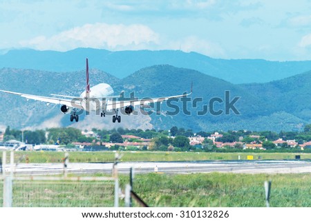 PISA, ITALY - AUG 25: Turkish Airlines plane lands in Pisa airport, August 25, 2015. Turkish Airlines is one of the best companies in Europe.