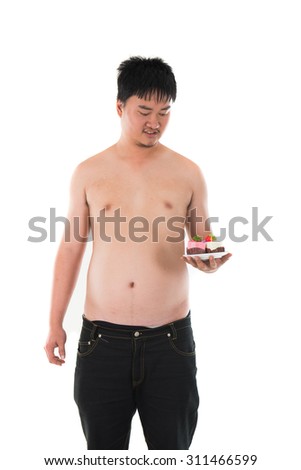obese fat asian male with beer belly