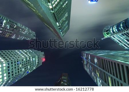 singapore Night skyline of Singapore\'s business district in light blue tone