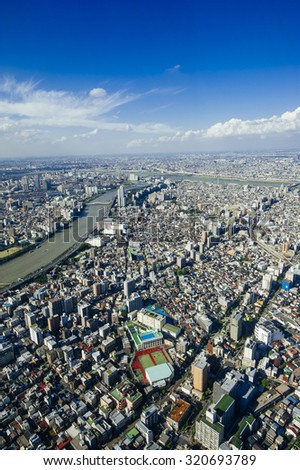 The view of Tokyo City from the top observation deck of Tokyo Skytree which is the tallest tower in the world.