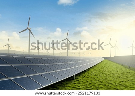 Similar – Image, Stock Photo Wind turbine in the field, toned photo. Wind power energy concept