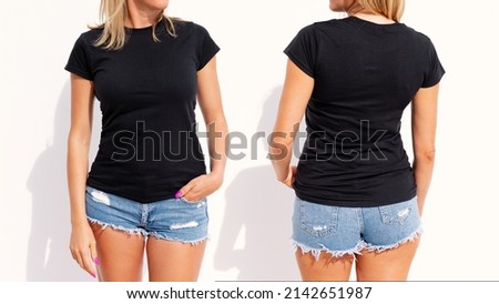 Model wearing black women's t-shirt, mockup for your own design Stok fotoğraf © 