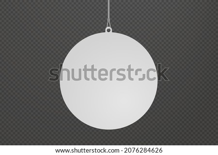 Circle dangler hanging from ceiling realistic mockup. Mock up of advertising promotion pointer for supermarket sale announcement on transparent background. Mall store label vector illustration Stockfoto © 