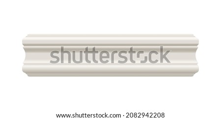 White molding or skirting cornice. Ceiling crown baseboard on white background. Plaster, wooden or styrofoam interior decor. Classic home design. Vector illustration.