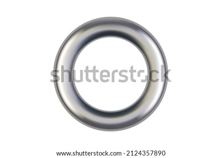 Isolated realistic metal silver grommet ring for paper, card, tag, sticker or hanger. Banner steel or chrome circle eyelet on white background. Vector illustration