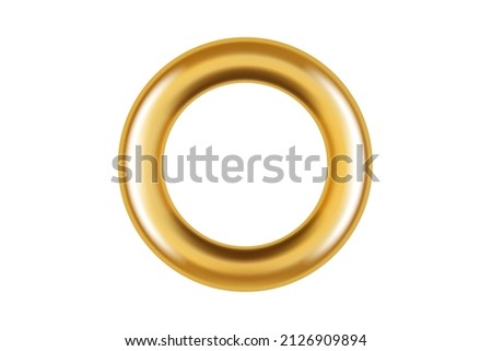Isolated realistic metal gold grommet ring for paper, card, tag, sticker or hanger. Banner steel or chrome circle eyelet on white background. Vector illustration
