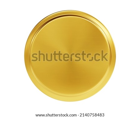 Realistic golden lid mockup top view isolated on white background. 3d render metal bottle or jar cap. Aluminum or tin round container cover. Coin or medal mock up. Foto d'archivio © 
