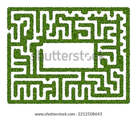 Abstract green hedge maze with empty space in the center on a white background. Labyrinth vector illustration. Education logic game for kids. Brain trainer. Find the way and right solution for exit.