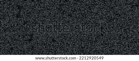 Dark grey abstract tarmac seamless texture top view. Black asphalt pattern. Vector illustration of road coat material. Grunge granular closeup surface. Bitumen grain highway backdrop