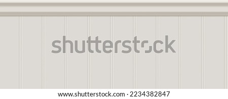 Beige beadboard or wainscot with top chair guard trim seamless pattern on white wall. Light wood or gypsum embossed baseboard or skirting under vintage wall panels. Vector illustration