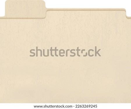 Manila craft folder with cut tab isolated on white. Paper case archive for document and reports. Paper with grainy texture. Beige blank kraft cardboard. Recycled package vector illustration