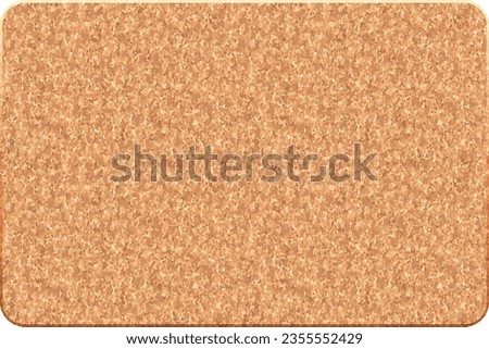 Rectangular cork noticeboard with rounded corners and texture. Message board with a grainy pattern for pinning notes, to-do lists, photos. School background. Vector illustration.