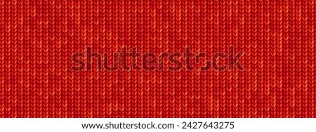 Red seamless pattern of knitted tricot fabric. Loops made of yarn in a wool or cotton jersey texture. Hosiery, scarf or sweater. Vector illustration