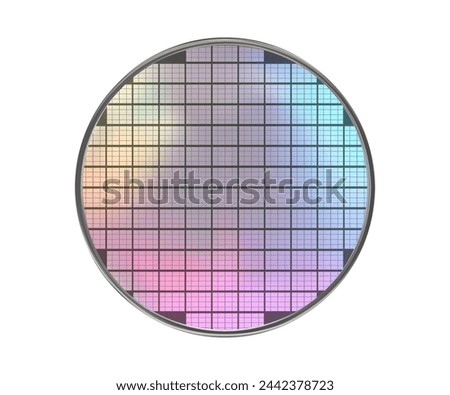 Polycrystalline silicon wafer with microchips isolated on white. Microelectronic device for the fabrication of integrated circuits. SIM computer chips. Vector illustration with gradient mesh