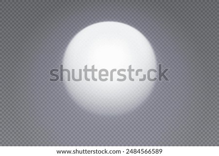 The moon with a halo of bluish light around. Circle of transparent white spotlight on the wall. Front view of a flashlight beam with uneven illumination. Shadow vector illustration