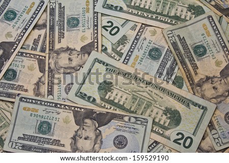Twenty Dollar Bills for Abstract Background - A Pile of Twenty Dollar Bills for Abstract Background