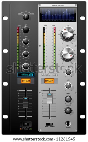 Record Studio controls on mixer board vector