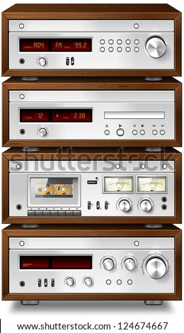 Vintage stereo cassette tape deck recorder CD player tuner amplifier rack