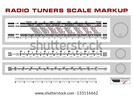Radio tuner scale dashboard markup vector, 3 styles