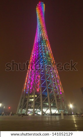 GUANGZHOU, CHINA - OCT. 13 : The Guangzhou Tower (600 m) on October 13, 2012 in Guangzhou. It is a TV tower,The China\'s first tower. located at new city axis intersection in Guangzhou.