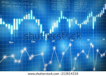 Stock market candlestick chart on blue background