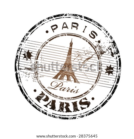 Abstract grunge rubber stamp with the Eiffel Tower symbol and the name Paris written inside the stamp