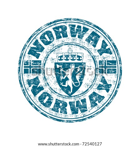 Blue grunge rubber stamp with the coat of arms of Norway