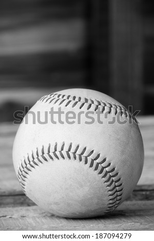 Baseball - This is a high contrast black and white image of an old baseball.