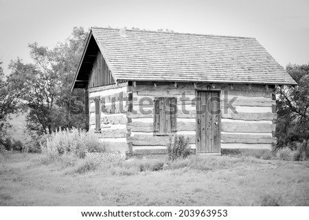 Log Cabin - This is a shot of a little log cabin sitting alone surrounded by tall prairie grass. Shot with a shallow depth of field.