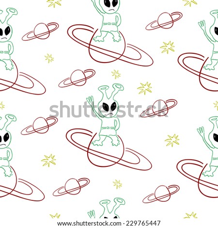 funny cartoon aliens in space.seamless pattern