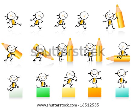 children hand drawing style educational icon set. Cute girl character series, grouped and layered for easy editing. See similar in my portfolio