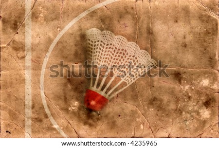 grunge background- shuttlecock with red stripe for badminton game