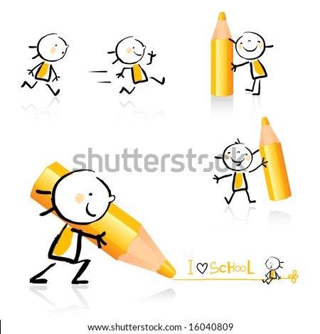 children hand-drawing style educational icon set. Cute girl character series, grouped and layered for easy editing. See similar in my portfolio