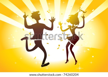 young couple dancing party, illustration