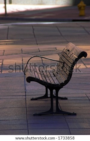 Park bench at an outdoor mall
